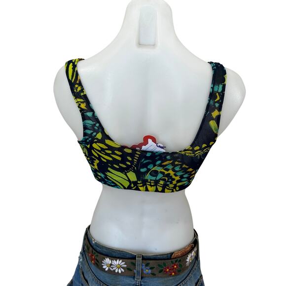 Yitty Mesh Sports Bra Wrap MEDIUM Butterfly Teal Black Lizzo Shapewear $60 NEW - Picture 4 of 7